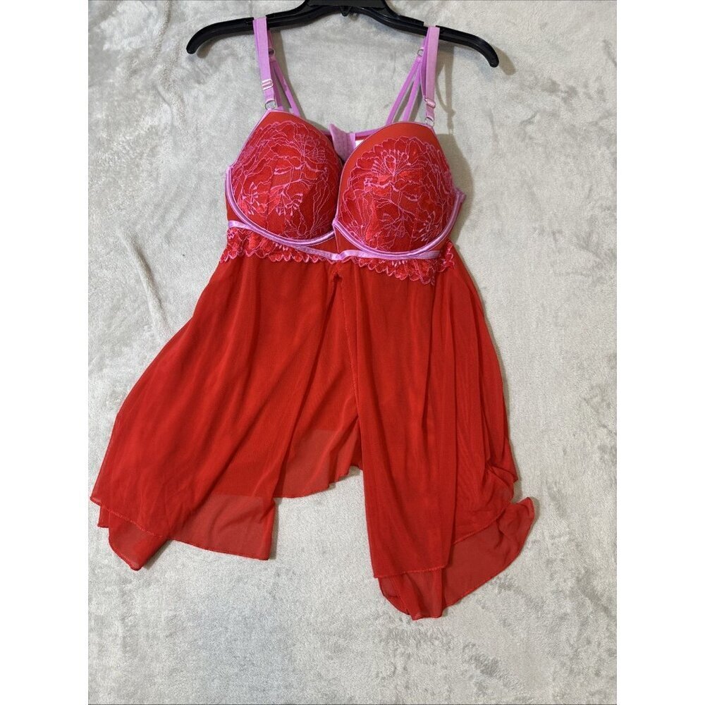 Auden Red Sheer Lace Babydoll Lingerie Nightgown Size Large